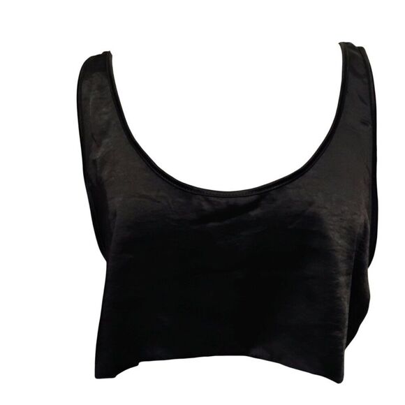 Nasty Gal Top Tank Cropped Hammered Satin Super Scoop Neck Black Loose Flowy 10 - Picture 2 of 8